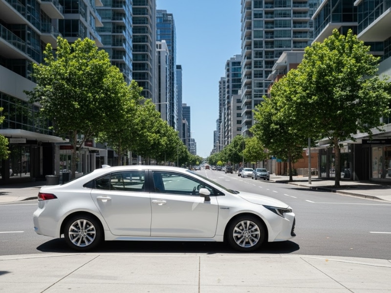 White sedan recommended for car rental for uber drivers operating in busy city areas.